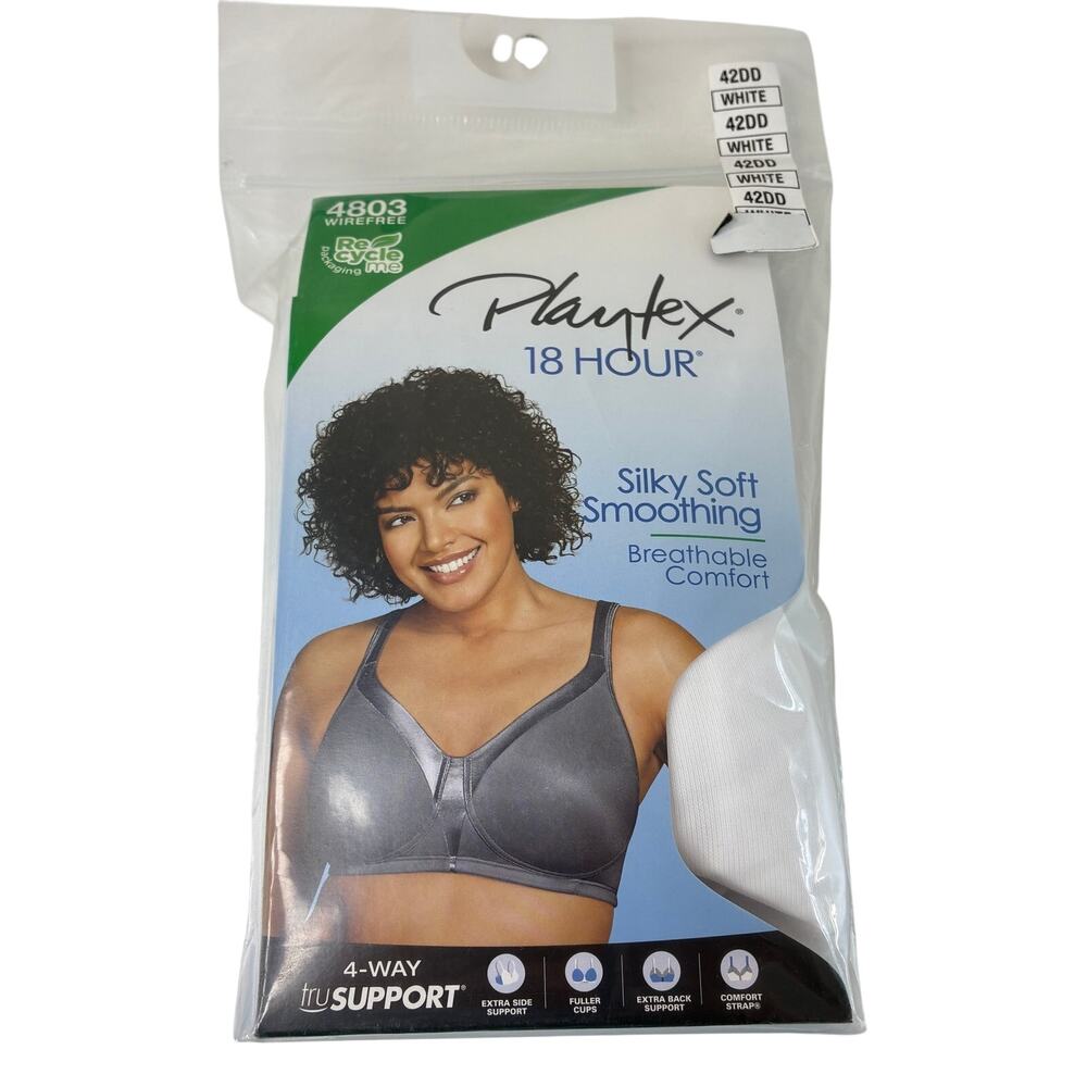 Playtex 4803 Wire Free 18 Hour Silky Soft Smoothing Bra White NWT 42DD
